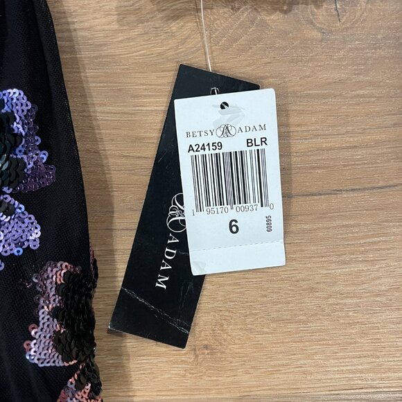 NWT Betsy Adam Sequins Cocktail Wedding Guest Formal Black Tie Mermaid Dress 6 - Picture 5 of 8